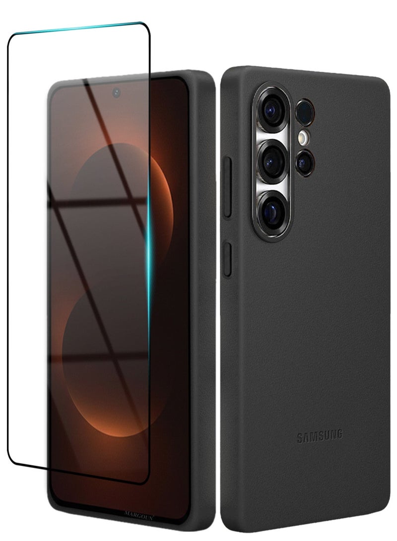 CATANES 2 Pack Leather Case for Samsung Galaxy S26 Ultra, One Case with One 3D Glass ,  Leather Back Cover, Shockproof Protective Shell, Elegant Matte Finish- Black - Image 1